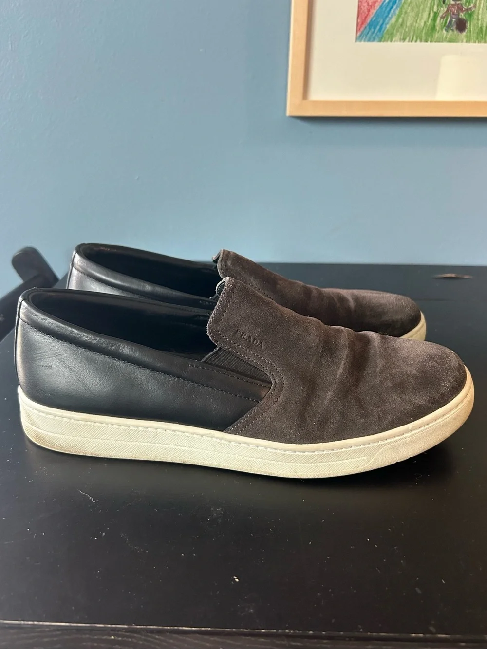 Prada grey suede slip-on sneakers